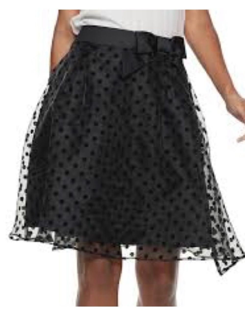 Elle Flocked Organza Black Polka Dot Tulle Skirt with Bow Waist Size 2